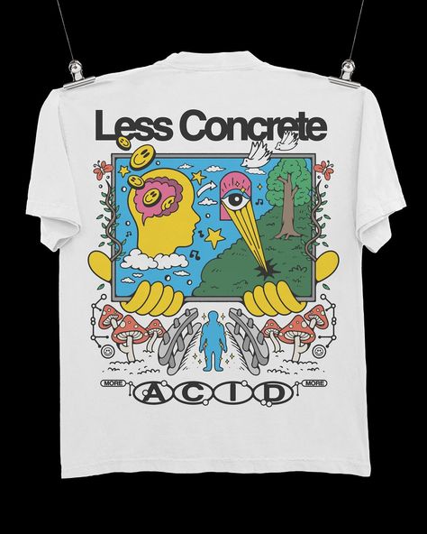 “Less Concrete More Acid” (Graphic for sale) -Front & Back design -Text & color can be change - 100% full rights -Only for one buyer DM for purchase📩 Front And Back Shirt Design, Merch Tshirt Design, Tshirt Text Design, Cool Tshirt Designs Graphic Tees, Tshirt Graphic Design, Tshirt Design Art, T Shirt Text Design, Jersey Packaging, Merch T Shirt