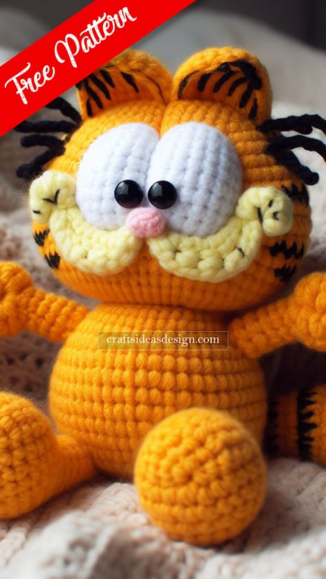 Garfield Amigurumi - Free pattern Crochet Garfield Amigurumi, Crochet Amigurumi Free Patterns Animals Teddy Bears, Crochet Garfield Pattern Free, Crochet Garfield Hat, Garfield Crochet Pattern Free, Garfield Crochet Pattern, Crochet Animals Free Patterns Amigurumi, Orange Crochet Ideas, Crochet Cartoon Characters