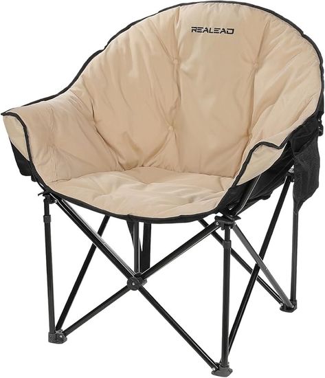 Amazon.com: REALEAD Oversized Camping Chairs - Fully Padded Moon Round Chair for Adults - Heavy Duty Folding Chairs for Outside Support 400lbs - Comfy Camp Chair for Lawn, Outdoor Sporting Events : Sports & Outdoors Rooms Decoration, Camping Club, Folding Ottoman, Sitting Chair, Camping Furniture, Gravity Chair, Folding Bag, Indoor Chairs, Round Chair