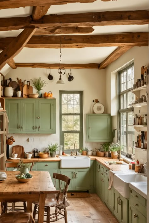 25 Sage Green-Themed Kitchen Ideas for 2024 – The Crafty Hacks Trendy Kitchen Ideas, Clever Kitchen Ideas, Green Kitchen Designs, Kitchen Ideas Apartment, Sage Green Kitchen, Kitchen Decor Inspiration, Fresh Kitchen, Kitchen Ideas Modern, Farmhouse Kitchen Cabinets