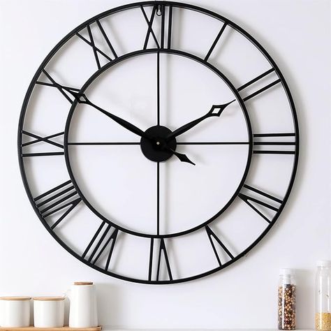 Amazon.com: CLXEAST 30 Inch Large Wall Clock Modern, Oversized Roman Numeral Decorative Metal Wall Clock, Big Black Wall Clocks for Living Room Decor, Farmhouse Wall Decor Clock (30") : Home & Kitchen Large Wall Clock Decor, Big Wall Clocks, Large Wall Clock Modern, Roman Numeral Clock, Farmhouse Wall Clock, Rustic Clock, Black Wall Clock, Unique Wall Clocks, Clock Hands