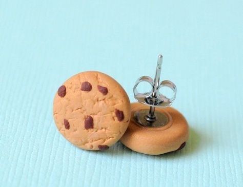 Cookie Earrings, Crea Fimo, Miniature Chocolate, Clay Keychain, Polymer Clay Flower Jewelry, Diy Earrings Polymer Clay, Handmade Clay Jewelry, Astuces Diy, Tanah Liat