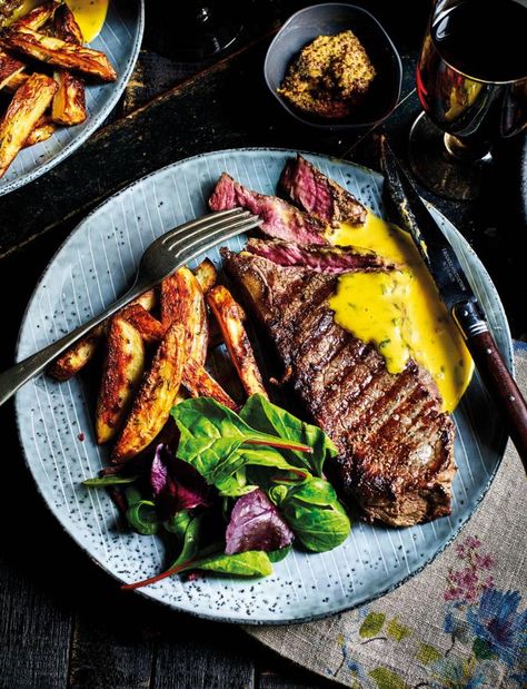 Recipe: Sirloin steaks with rosemary fries and cheat’s Béarnaise Rosemary Fries, Steak Sirloin, Sirloin Steak Recipes, Steak Dishes, Sirloin Steak, Romantic Meals, Sirloin Steaks, Beef Steak, Other Half