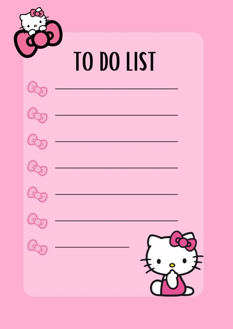 Hello Kitty 🎀 to do list Hello Kitty To Do List Template, Hello Kitty Daily Planner, Sanrio To Do List, Hello Kitty To Do List, Hello Kitty Notes, Sanrio Planner, Hello Kitty Notepad, Kawaii Note Template, Hello Kitty Journal