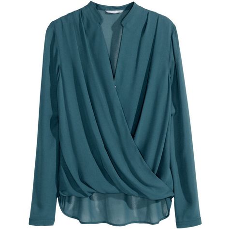 H&M Chiffon blouse (£6) ❤ liked on Polyvore featuring tops, blouses, shirts, petrol, long sleeve shirts, chiffon shirt, blue long sleeve shirt, blue chiffon blouse and chiffon blouse Chiffon Blouses, Draped Blouse, Sleeves Designs For Dresses, Pretty Blouses, Top Shirt Women, Stylish Dress Designs, Wrap Blouse, Professional Outfits, Chiffon Blouse