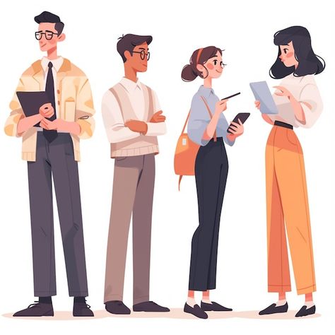 People Illustration Simple, Flat Illustration Characters, Group Of People Illustration, People Standing In Line, Character Goals, Vector Illustration People, Illustration People, Standing In Line, Illustration Character