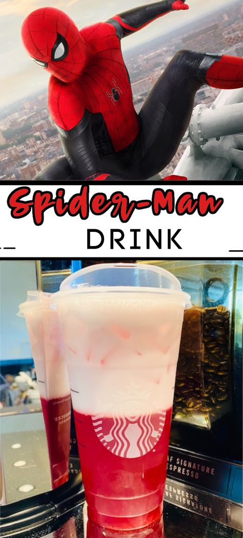 Spiderman Starbucks Drink, Marvel Starbucks Drinks, Spider Man Starbucks Drink, Miraculous Ladybug Starbucks Drink, Batman Starbucks Drink, Drinks Based On Movies, Lilo And Stitch Starbucks Drink, Raspberry Mojito, Starbucks Secret Menu Recipes