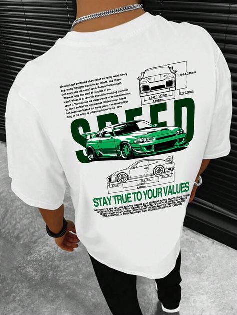 Men Casual Commute T-Shirt With Round Neck And Car Slogan Prints For Summer White Casual  Short Sleeve Fabric Car,Graphic,Letter,Slogan  Medium Stretch  Men Clothing, size features are:Bust: ,Length: ,Sleeve Length: Graphic T Shirts Men, Over Size T Shirt Outfit Men, Car T Shirt Design, Mens Graphic Tees Prints, T Shirt Text Design, Car Clothing, Car Graphic Tee, Cars Clothes, Shirt Outfit Men