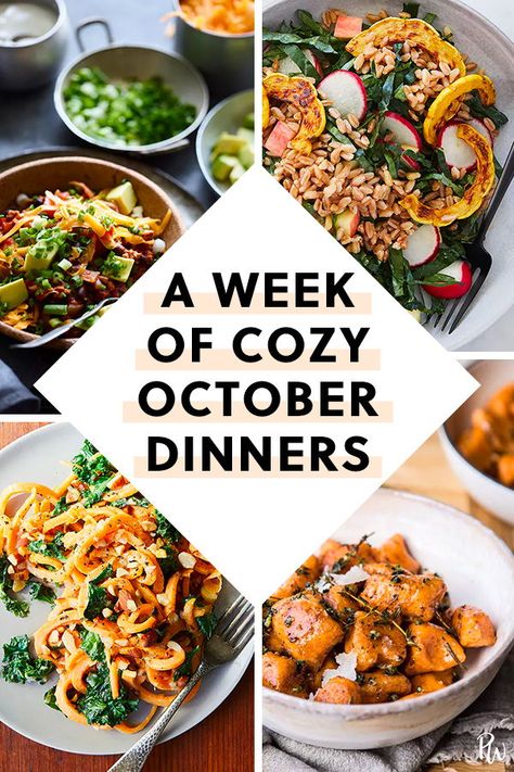 What to Cook Every Night This Week (October 15 - 21) #fallrecipes #fallrecipe #fallfood #octoberdinners #octoberrecipes #fall Recipes For October, Fall Pitch In Food Ideas, October Meal Ideas, Fall Grocery List, October Dinner, Purewow Recipes, October Food, Meals To Cook, Meal Planning Menus