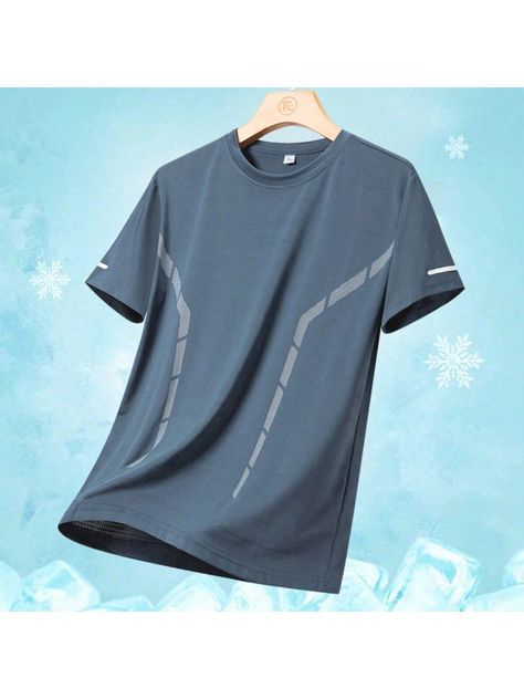 Blue  Collar Short Sleeve Knitted Fabric Colorblock  Embellished Slight Stretch  Men Activewear Gym Outfit Men, Silk Shorts, Sports Tees, Mens Activewear, Quick Dry, Gym Outfit, Gym, Active Wear, Mens Tshirts