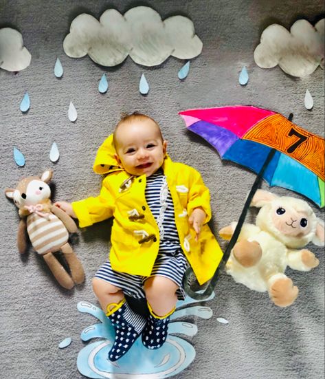 Spring Monthly Photo, Rain Baby Photoshoot, April Showers Baby Photoshoot, Rain Theme Baby Photoshoot, April Milestone Baby Picture, April Monthly Baby Picture, Born Baby Photos, Rain Baby, Baby Milestones Pictures