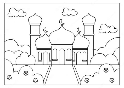 Mosque Drawing, Ramadan Coloring, Muslim Kids Activities, Kindergarten Coloring Pages, Preschool Activities Toddler, Ramadan Crafts, Muslim Kids, Coloring Sheets For Kids, Formal Shirt