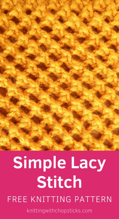 The Simple Lacy Stitch Knit Stitch Pattern | Knitting with Chopsticks Easy Blanket Knitting Patterns, Knitted Blanket Squares, Lace Knitting Stitches, Knitting Patterns Free Blanket, Lace Knitting Patterns, Pattern Knitting, Baby Blanket Knitting Pattern, Easy Knitting Patterns, Blanket Knitting Patterns