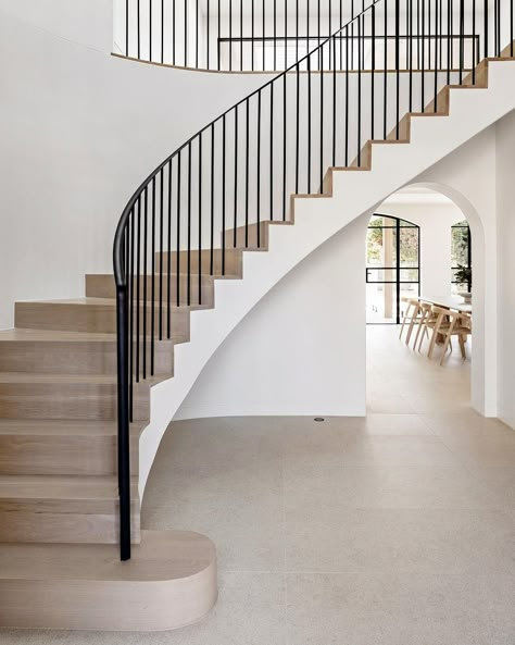 20 Beautiful Curved Staircase Ideas For Your Home The Stables Burraneer, Small Staircase, White Staircase, House Staircase, Staircase Makeover, Wood Staircase, Floor Tile Design, Small Studio Apartments, Staircase Railings