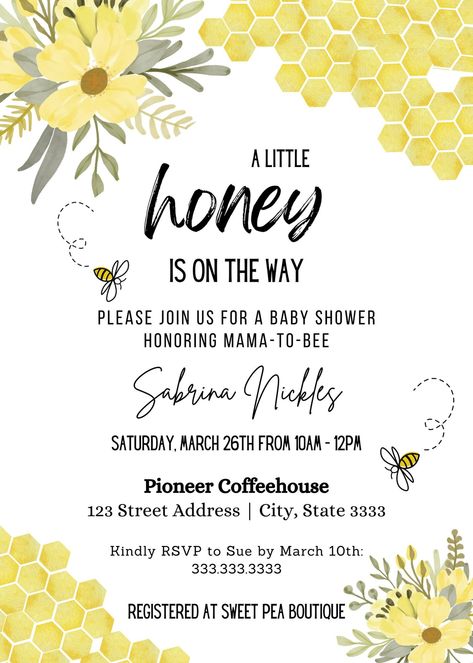 Mama To Bee, Bee Invitations, Bee Theme, Gender Neutral Baby, Baby Shower Invitation, Sweet Pea, Shower Invitation, Shower Invitations, Baby Shower Invitations