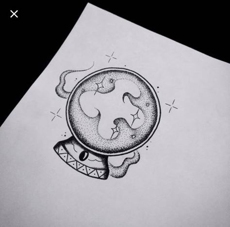 Crystal Ball Tattoo Black And White, Orb Tattoo Design, Crystal Ball Eye Tattoo, Crystal Ball American Traditional Tattoo, Fortune Ball Drawing, Small Crystal Ball Tattoo, Magic Orb Drawing, Crystal Ball Tattoo Design, Crystal Ball Doodle