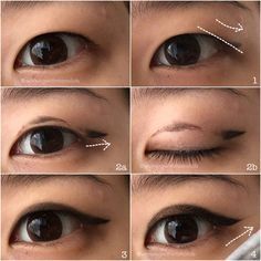 Make Up Yeux, Makeup Asia, No Make Up Make Up Look, Monolid Eye Makeup, Monolid Eyes, Monolid Makeup, Hooded Eyelids, Tutorial Eyeliner, Eyeliner Tips