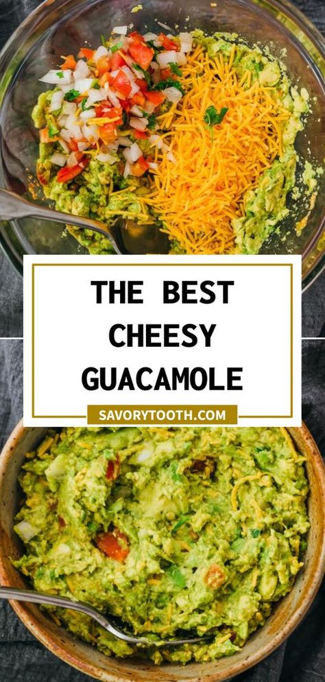 Want to learn how to make the best homemade guacamole dip? This is a super easy recipe for making healthy guacamole with simple seasonings. Shredded cheddar cheese is stirred in for extra flavor. Serve this keto friendly guacamole with low carb crackers or vegetable dippers. Best Homemade Guacamole, Chunky Guacamole Recipe, Healthy Guacamole, Spicy Guacamole, Awesome Appetizers, Low Carb Crackers, Chunky Guacamole, Best Macaroni Salad, Guacamole Dip