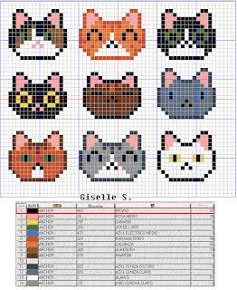 Mini Cat Embroidery, Cross Stitch Granny Square, Cat Pixel Pattern, Small Cat Cross Stitch, Cross Stitch Cat, Colorful Hairstyles, Mode Crochet, Pixel Crochet, Cat Cross Stitch Pattern