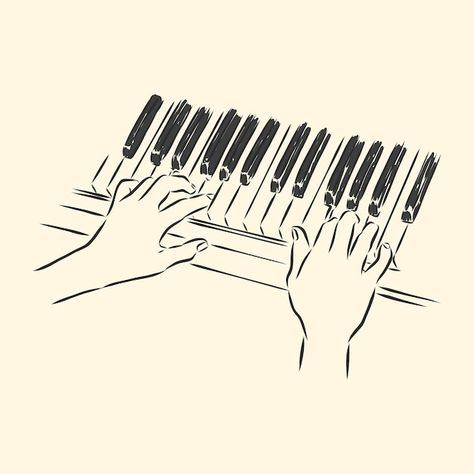 Hands On Piano Drawing, Hands Playing Piano Drawing, How To Draw A Piano, Playing Piano Drawing, Hands Playing Piano, Piano Sketch, Piano Vector, Piano Illustration, Piano Drawing