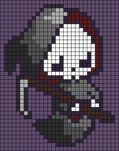 Forest Perler Bead Patterns, Grim Reaper Pixel Art, Spooky Perler Bead Patterns, 8 Bit Pixel Art Pattern, Goth Perler Bead Patterns, Demon Pixel Art, Pixel Art Templates Easy, Dnd Pixel Art, Emo Pixel Art