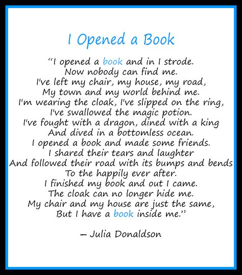 Poem - "I opened a Book" - This needs to be on my classroom wall or in the students' reading response journals.  I may make it available if they want to put it into the window on their binders. The Poem, Reading Quotes, I Love Reading, A Poem, Book Memes, Open Book, Book Addict, Book Fandoms, I Love Books