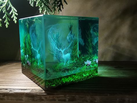 Patronus Art, Memories Last Forever, Resin Diorama, Potter Tattoo, Forest Deer, Crystal Paperweight, Harry Potter Tattoo, Potter Art, Witch Gift