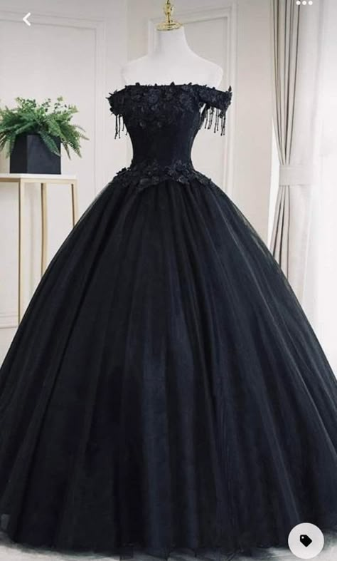 Black Tulle Princess Dress, Black Aesthetic Wedding Dress, Black Cinderella Dress, Dark Quinceanera Dresses, Black Dress Sweet 16, Poofy Black Dress, Royal Dresses Black, Sweet 16 Dresses Black, Dark Ball Gowns