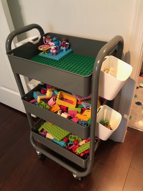 Raskog LEGO Table 3 Level Cart Ideas, Lego Storage Cart, Lego Cart, Art Trolley, Brothers Bedroom, Ikea Trolley, Ikea Boys Bedroom, Geek Furniture, Ikea Raskog Cart