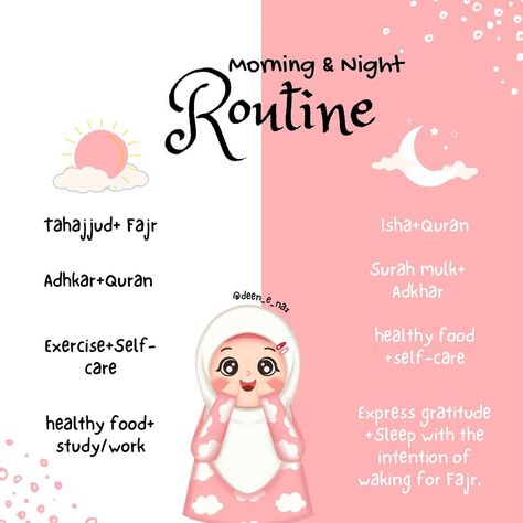 Routine, morning routine, night routine, muslimah, canva, illustration, hijabi, abaya, cute, pink, deen, duniya, wallpapers, quran, quran verses, love, tahajjud, salah Hijabi Abaya, Canva Illustration, Quran Surah, Expressing Gratitude, Night Routine, Study Planner, Quran Verses, Morning Routine, Cute Pink