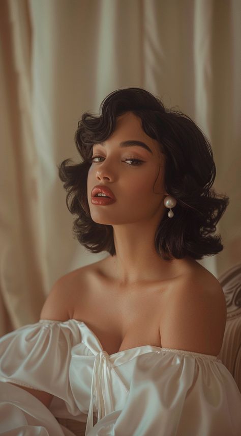 Classic Hollywood Makeup Glamour, Traditional Women Aesthetic, Modern Victorian Hairstyles, Old Hollywood Hairstyles Black Women, Vintage Glam Makeup Classic Hollywood, Vintage Formal Hairstyles, 1920s Inspired Hair, Vintage Hollywood Glamour Makeup, Great Gatsby Hairstyles For Long Hair