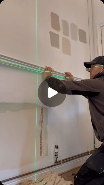 Scott Baggaley on Instagram: "Panelling is such a satisfying DIY project ✅  Have you ever attempted panelling?  #diy #panelling #homerenovation #homereno #homerenovationideas #howto #homeimprovement #diyprojects" Diy Panelled Walls, Office With Paneling, Home Paneling Ideas, Diy Half Wall Paneling, Kitchen Wall Paneling Ideas, Panelled Walls Hallway, Panelling Kitchen, Diy Panelling Walls, Paneling Walls Makeover