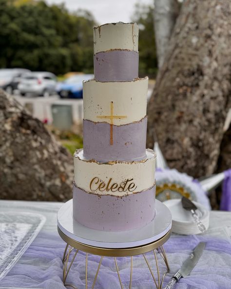 3 tier baptism cake 👶🏽💜 • • • Details: 4, 6, 8 inch tiers (serves up to 45) #baptismcake #tieredcakes #cutecakes #vintagecakes #heartcakes #occakes #socalcakes #birthdaycakeinspo #orangecountycakes #weddingcakes #ocevents #cakes #cakebusiness #thelayeredbakery #smallbusiness #foryou #explorepage Heart Cakes, Baptism Cake, Cake Business, Vintage Cake, Tiered Cakes, Wedding Cakes, Birthday Cake, Baking, Cake