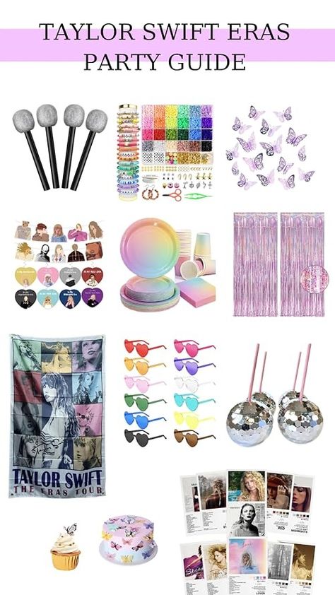 Taylor Swift Era Party Decorations, Eras Party Outfits, Eras Party Decorations, Taylor Swift Bday Decoration, Taylor Swift Party Activities Ideas, Taylor Swift Themed Sleepover Ideas, Eras Tour Viewing Party, Eras Watch Party, Taylor Swift Themed Party Favors