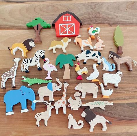 This Little Light Collective on Instagram: “We have so many great wooden animals in stock! . . . . . . #woodenanimals #woodentoys #woodentoy #woodtoy #woodtoys #wadorftoy #waldorftoys…” Wooden Farm Animals, Animal Cutouts, Making Wooden Toys, Montessori Educational Toys, Waldorf Education, Handmade Wooden Toys, Water Based Acrylic Paint, Farm Toys, Waldorf Toys