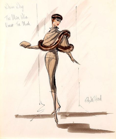 Costume sketches from the archives of multiple Academy Award-winning film fashion designer Edith Head. c Edith Head Sketches, Edith Head Designs, Edith Head Fashion, Vintage Fashion Sketches, Costume Design Sketch, Edith Head, Hollywood Costume, Doris Day, Fashion Illustration Vintage