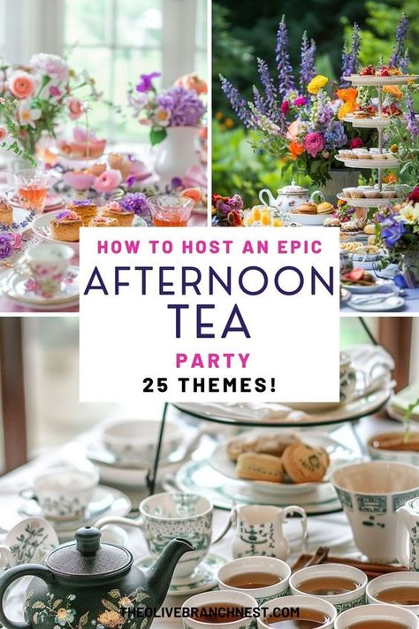 Looking for afternoon tea party themes? Find creative ideas for bridal showers, baby showers, and birthdays. Delight your guests with themed cupcakes and elegant party setups that make every event special. Afternoon Tea Shower Ideas, Tea Party Setup Ideas, Tea Party Bridal Shower Cake, Tea Party Activities Ladies, Tea Party Themes, Modern Tea Party, Afternoon Tea Recipes, Tea Party Table, Tea Time Food