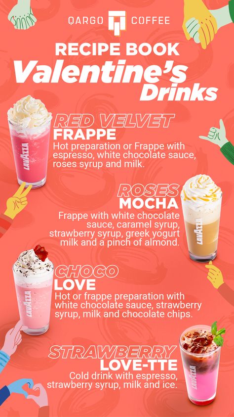 Valentines Drinks Coffee, Valentines Coffee Shop Ideas, Valentine’s Day Starbucks Drinks, Valentines Coffee Drinks, Valentine Coffee Bar Ideas, Starbucks Valentines Drinks, Kid Drinks Recipes, Valentine Drinks, Specialty Coffee Drinks