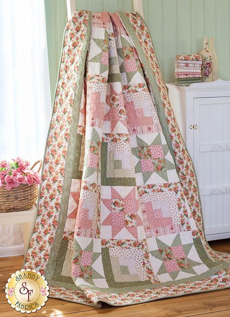 Gentle Garden Quilt | Quilting Land | Bloglovin’ Garden Quilt Pattern, Shabby Chic Quilts, Flannel Quilts, Garden Quilt, Star Quilt Patterns, Shabby Fabrics, Colorful Quilts, Star Quilts, Scrappy Quilts