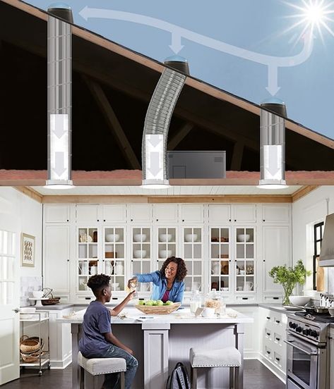 Sun Tunnels vs. Skylights: Comparing Key Differences & Cost Sun Tube, Solar Tube Lighting, Sun Tunnels, Sun Tunnel, Tubular Skylights, Skylight Installation, Solar Tubes, Velux Skylights, Skylight Blinds