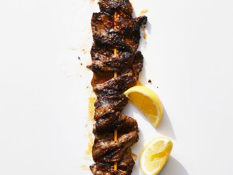 Beef Suya. Tender slices of beef short rib, marinated in peanut paste and grilled, are a fantastic alternative to traditional kebabs. Get the recipe at Food & Beef Suya, Suya Recipe, Beef Food Recipes, Skewer Recipes, Short Rib, Nigerian Food, Beef Short Ribs, Kebabs, African Food