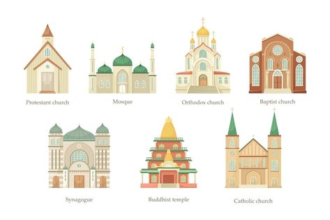 Vector set of illustrations of churches ... | Premium Vector #Freepik #vector #jesus-love #christian-worship #church-worship #christian College Mural, Church Illustration, Back To School Wallpaper, Church Worship, Jewish Crafts, Places Of Worship, Christian Worship, Worship Jesus, Collage Work