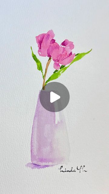 Watercolor Vase Tutorial, Flower Vase Painting Easy, Flower In Vase, Learn Watercolor Painting, Watercolor Flowers Tutorial, Flowers Tutorial, Learn Watercolor, Watercolor Painting Techniques, Watercolor Flower Art