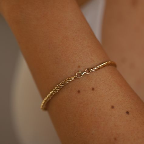 Croissant Braided 14k Solid Gold Bracelet Solid Gold Bracelet, Signature Jewelry, Bling Bling, Delicate Bracelet, Solid Gold, Gold Bracelet, Charms, Bracelet, Gold