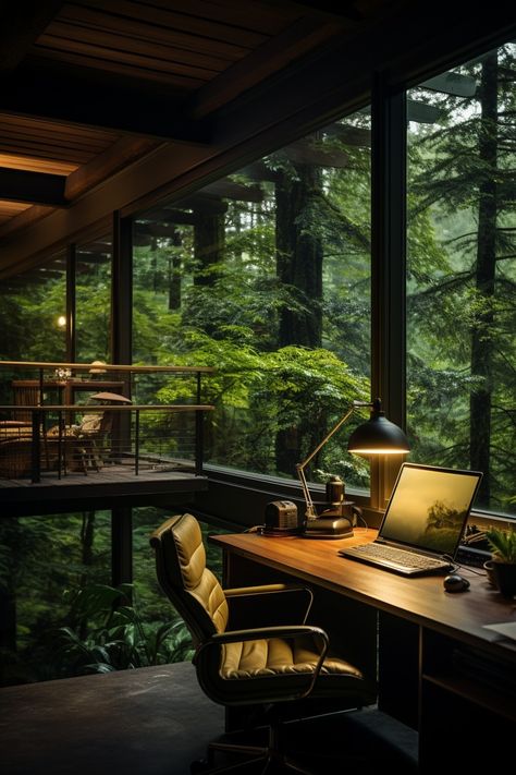 Touring 70+ Strikingly Beautiful Forest Homes That Bring the Outdoors In - Days Inspired Forest Cliff, Office Greenery, Sauna Bathroom Design, Cabin Patio, Sauna Bathroom, Natural Office, Forest Homes, Forest Bedroom, Nature House