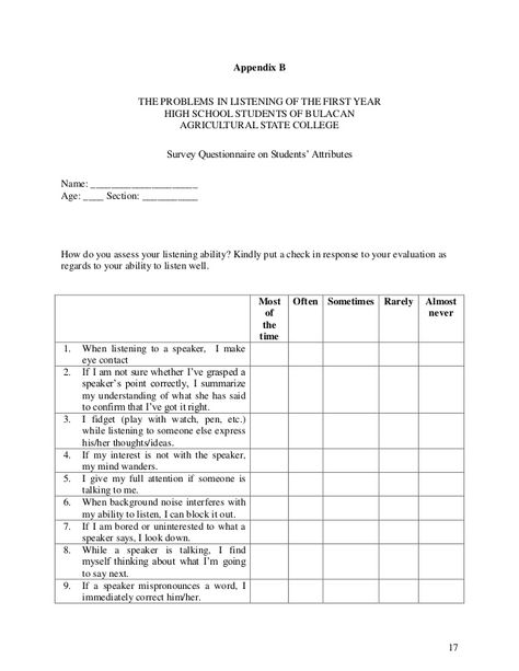 Research Questionnaire, Survey Questionnaire, Communication Process, Action Research, Best Friend Match, Active Listening, Listening Skills, State College, Data Analysis