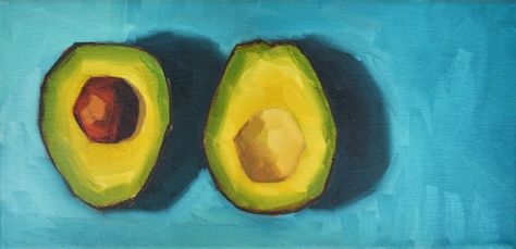 Avocado and Teal - 6x12, painting by artist Sharon Schock Avocado Painting, Avocado Art, Teal Art, Daily Painters, Aesthetic Shop, Fruit Painting, Original Art Painting, Daily Painting, Flower Art Painting