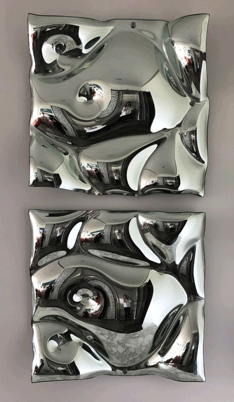 Metal Art Aesthetic, Metal Objects Design, Chrome Wall Art, Metal Interior Walls, Chrome Art, Project Abstract, Slumped Glass, Silver Furniture, Interior Pictures