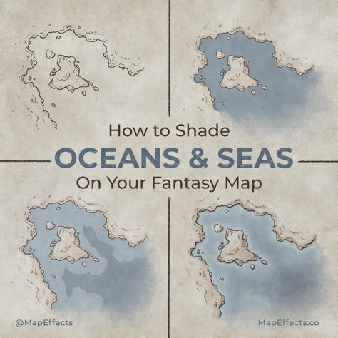 Tutorial on how to color and shade oceans and seas on your fantasy maps. Cartography Art, Painterly Texture, Map Sketch, Fantasy Map Making, Drawn Map, Fantasy World Map, Writing Fantasy, Fantasy Drawings, Fantasy Map