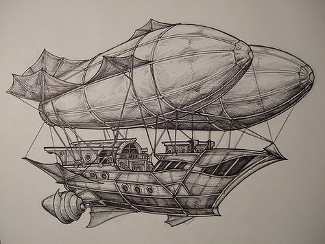 Aeronaughtic Pirate by Home Imagineering, via Flickr Steampunk Drawing, Steampunk Kunst, Steampunk Ship, Airship Art, Steampunk Illustration, Flying Ship, Steampunk Vehicle, Steampunk Airship, Steampunk Art